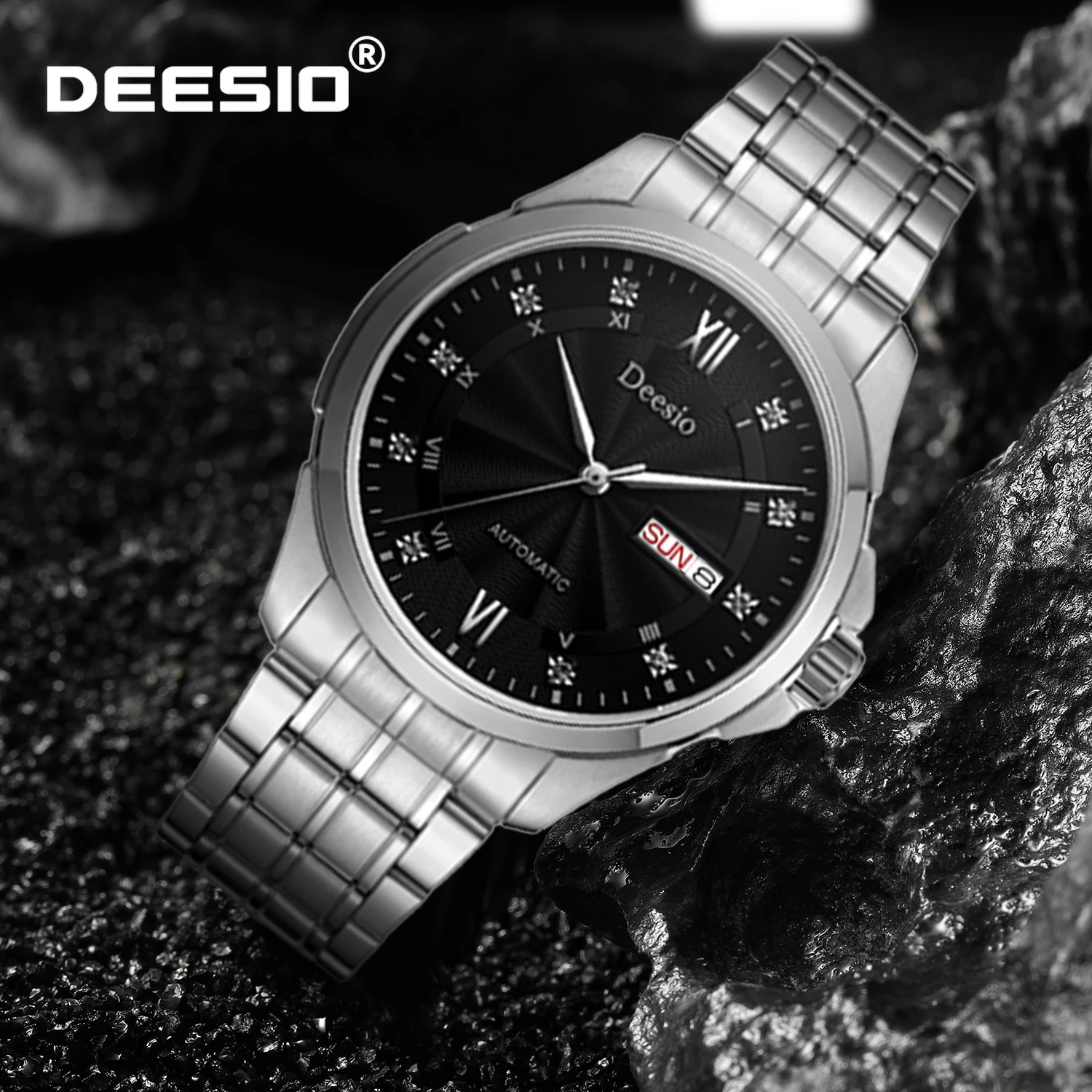 

Мужские автоматические механические наручные часы Deesio, роскошные деловые часы с календарем и датой, водонепроницаемые, 50 м, с ремешком из нержавеющей стали, подарок для мужчин