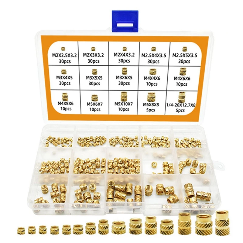 

300Pcs M2 M3 M4 M5 M6 Female Thread Knurled Nuts Brass Threaded Insert Embedment Nuts, Kit Threaded For Injection Molding