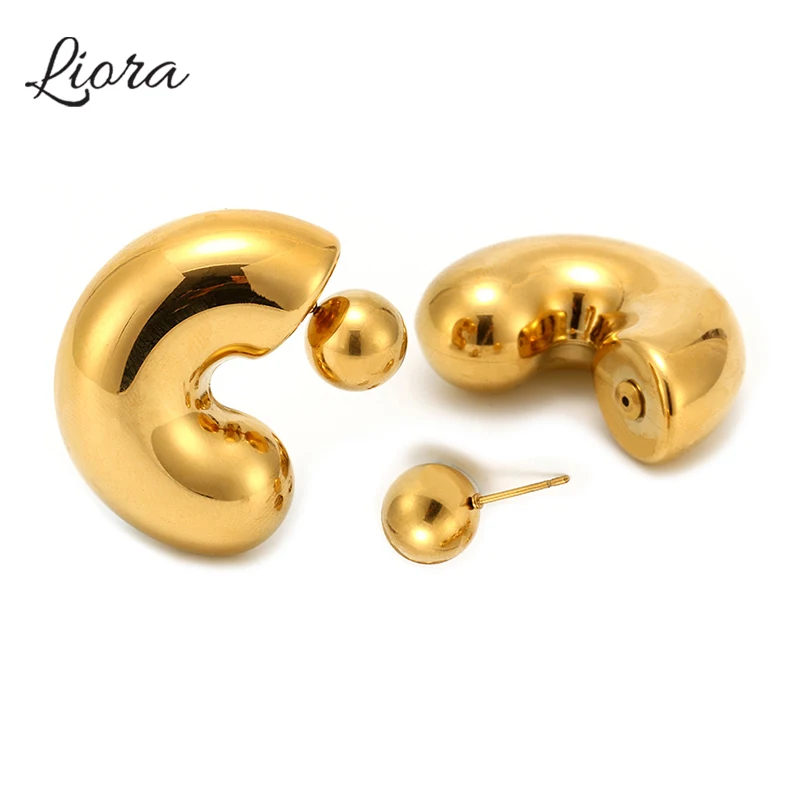 Liora 2 in 1 Stud Earrings For Women 316L Stainless Steel Dumpy Statement Earrings Fashion Polished OL Jewelry Gifts