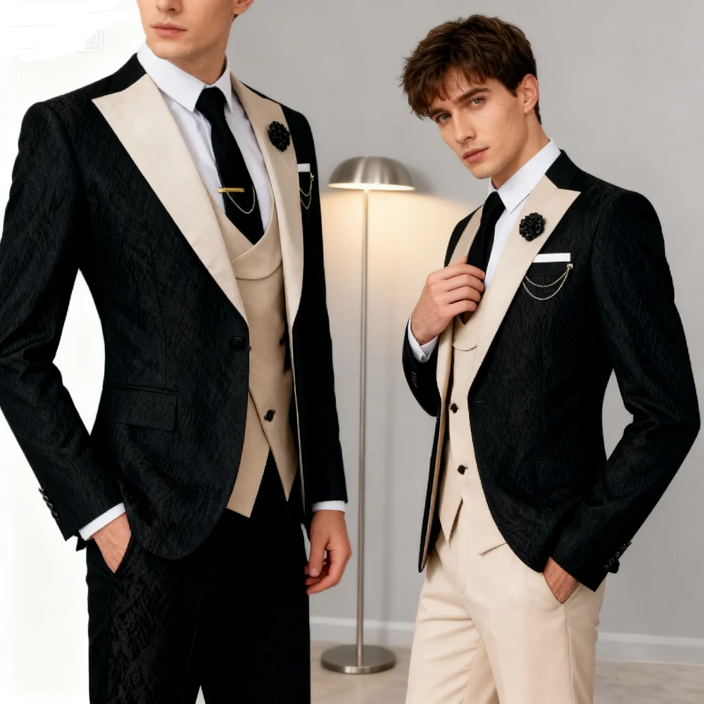 Мужские костюмы Slim Fit из трех предметов, деловой смокинг жениха для свадебной вечеринки, выпускного вечера, комплект с курткой, жилетом и брюками