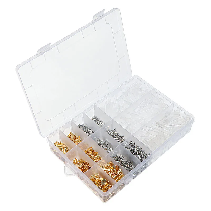 900Pcs/Box Gold Silver Male Female Tab Terminals Uninsulated Crimp Connectors with Insulation Sleeves