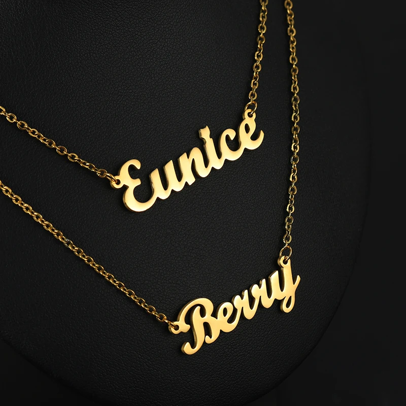 Customized Double Layers Name Necklace Heart Butterfly Birthstone Zircon Stainless Steel Pendant Choker Women Chain Jewellery