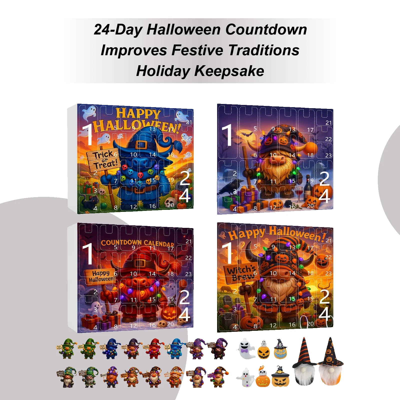 Calendario de cuenta regresiva de gnomo, adorno de gnomo de 24 días, calendario de cuenta regresiva de Halloween, adorno acrílico 2D coleccionable de resina 3D para niños