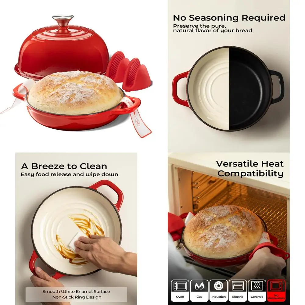 

Enameled Cast Iron Sourdough Bread Dutch Oven, 5-Quart Round Pot with Dome Lid for Perfect Baking