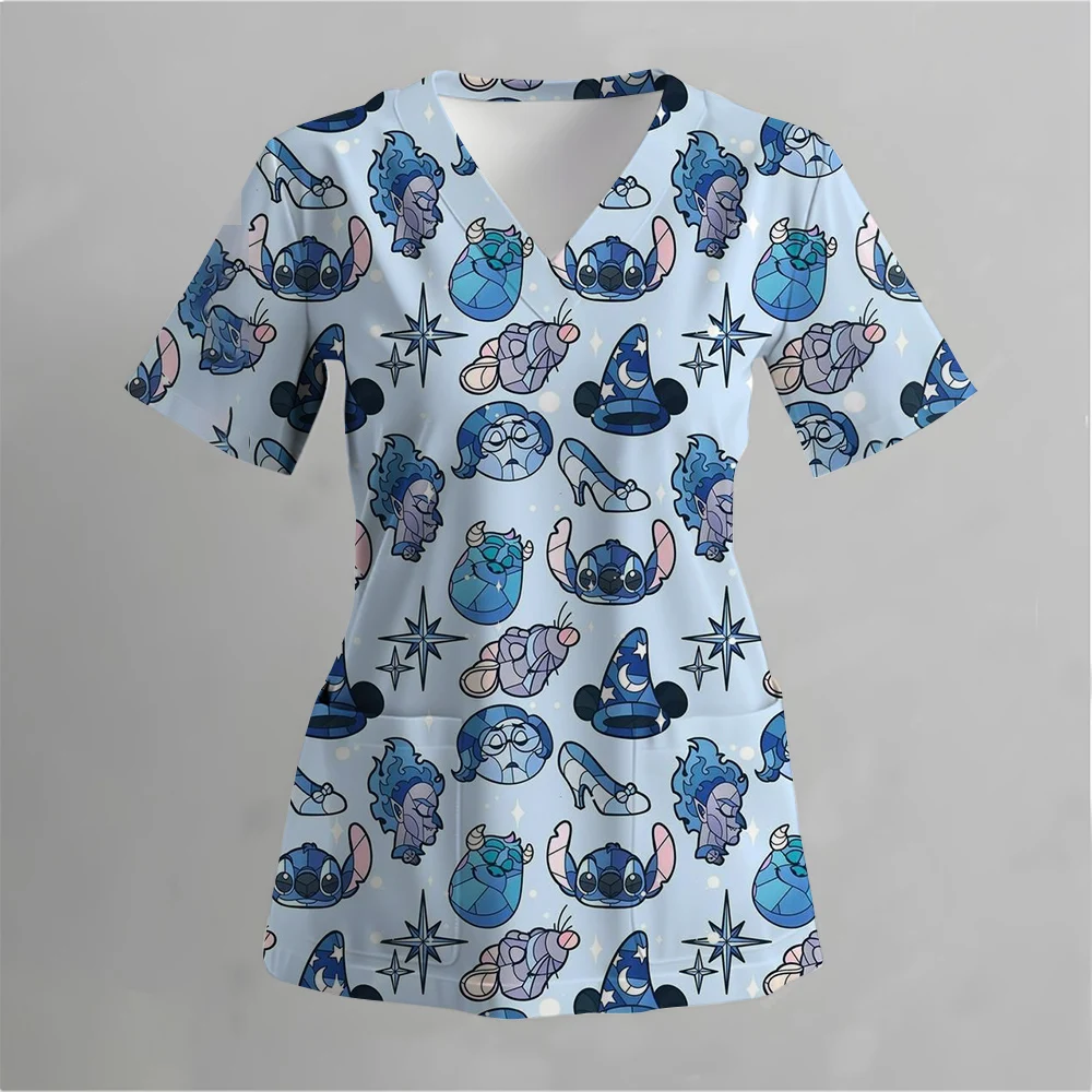 طباعة ديزني ميكي ستيتش الزي الطبي للنساء ممرضة الملحقات الزي السريري طبيب الأسنان بلوزة العمل البيطري سبا فرك القمم #3