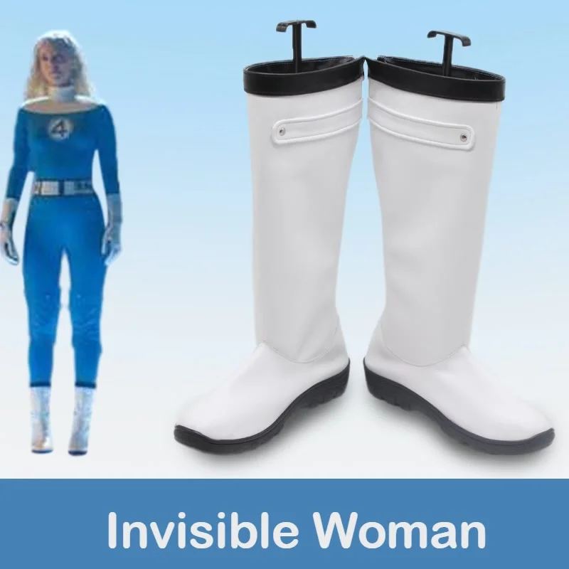Fantastic Superhero Four Invisible Woman Susan Storm Richards Cosplay Shoes White PU Leather Halloween Boots
