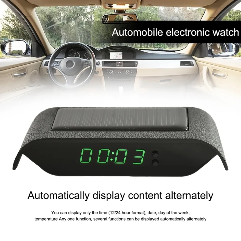 Night Light Timepiece Solar Energy Charging Clock Night Glow & Accurate Timing Sun Powered Car Clock for Your Vehicle D7YA