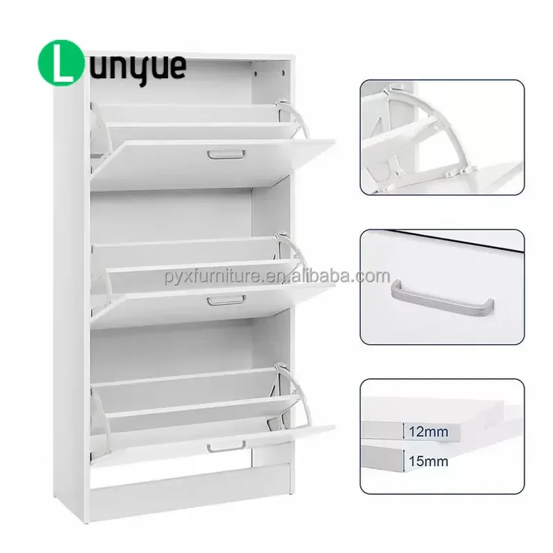 White Wooden Shoe Cabinet Porch Shoe Rack Storage Organizer Furniture for Entryway Hallway Home Space Saving Durable Design