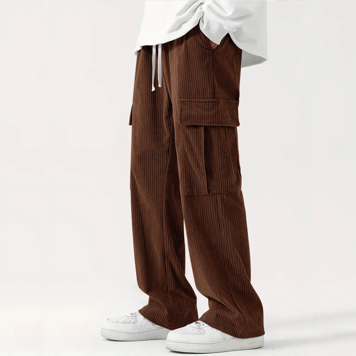 

New European and American high street trend tooling men's corduroy loose wide-leg straight versatile casual pants