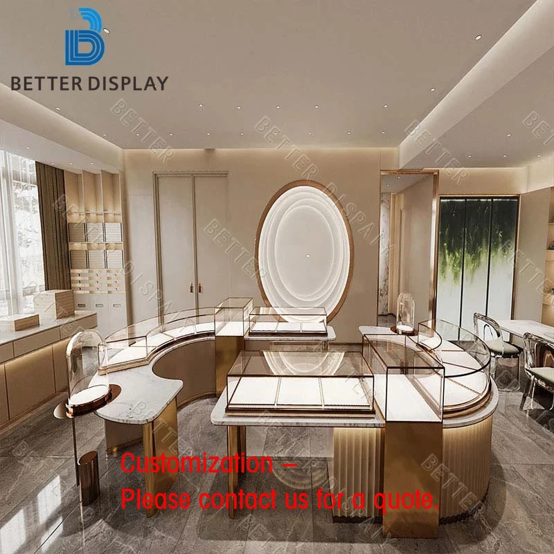 

custom.Customized Luxury Jewelry Display Cabinet Showcase Modern Glass Jewelry Display Counter Jewelry Shop