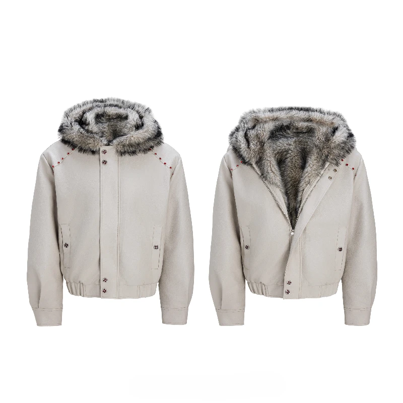 Men's 2025 Autumn Winter New Fleece-Lined Thickened Faux Leather Jacket Hoodies Faux Fur Collar Tops Handsome Loose Parkas Coats