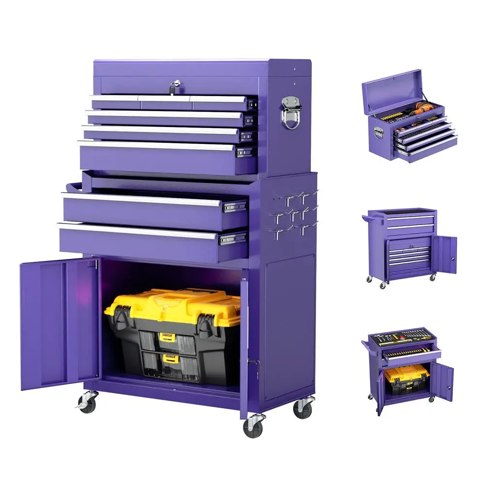 

Lockable 8Drawer Rolling Tool Chest amp Cabinet Combo with Black Liner HeavyDuty Steel Garage Tool Box on Wheels Detachable Top