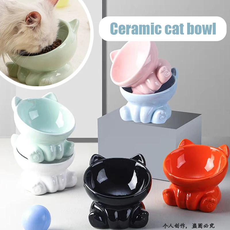 

1pcs Puppy Dogs Elevated Tilted Feeder Products New Pet Cat Bowl Ceramics Food Bowl Oblique Mouth