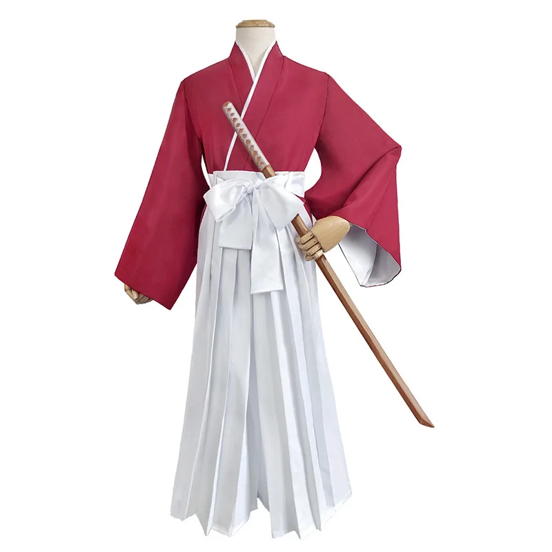 

Anime Rurouni Kenshin Himura Kenshin Cosplay Costume Red Kimono Haori Kendo Outfit Top Pant Belt Halloween Carnival Uniform Suit