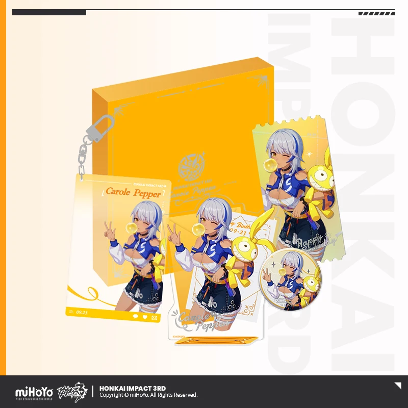 MiHoYo Game Honkai Impact 3 Carole Pepper Cosplay 2023 Birthday Gift Box Stand Model Set Acrylic Pendant Badge Laser Ticket