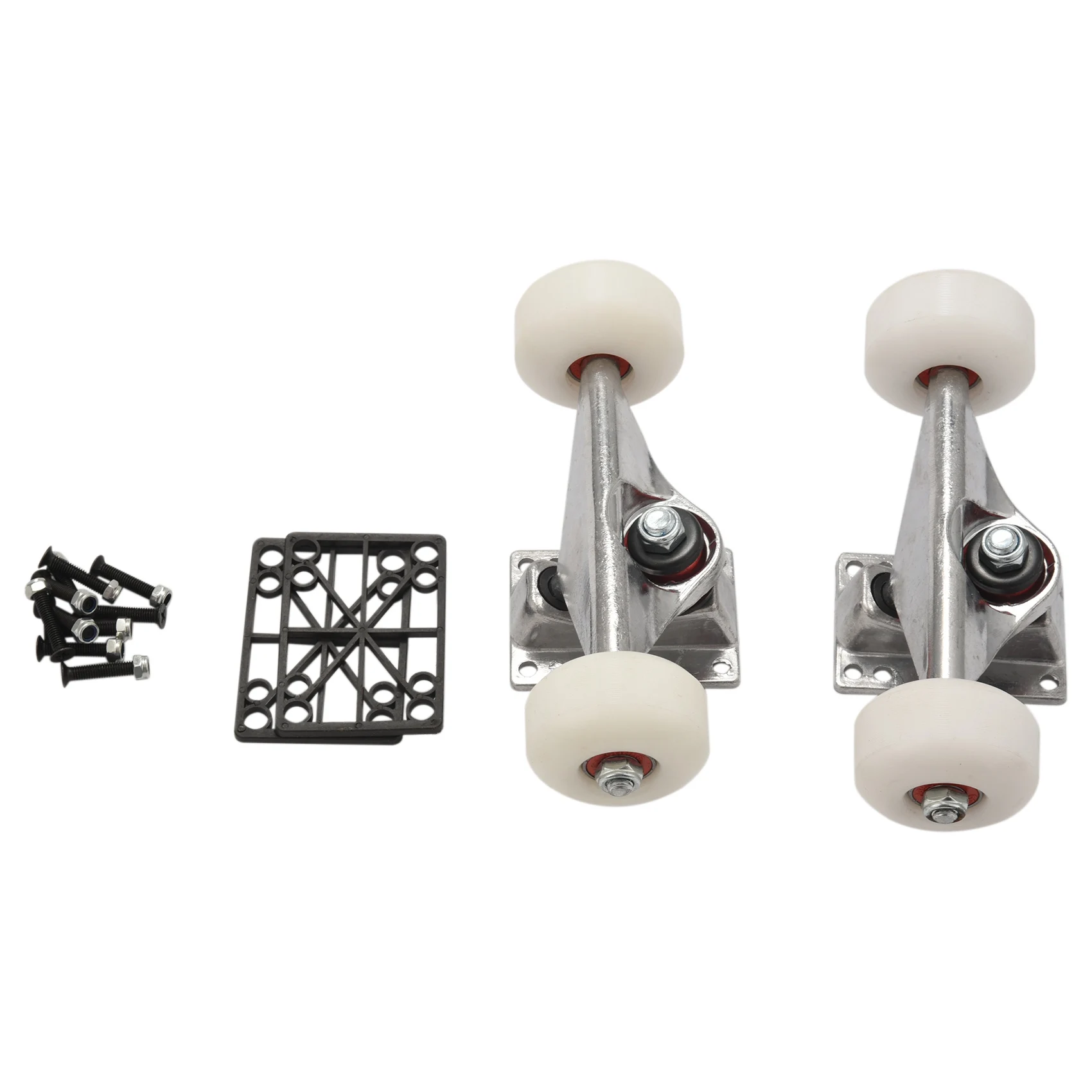 2 Sets Skate Board Wheels Aluminum Alloy Skateboard Trucks Rubber Four-Wheel Longboard Parts Mini Cruiser,Silver