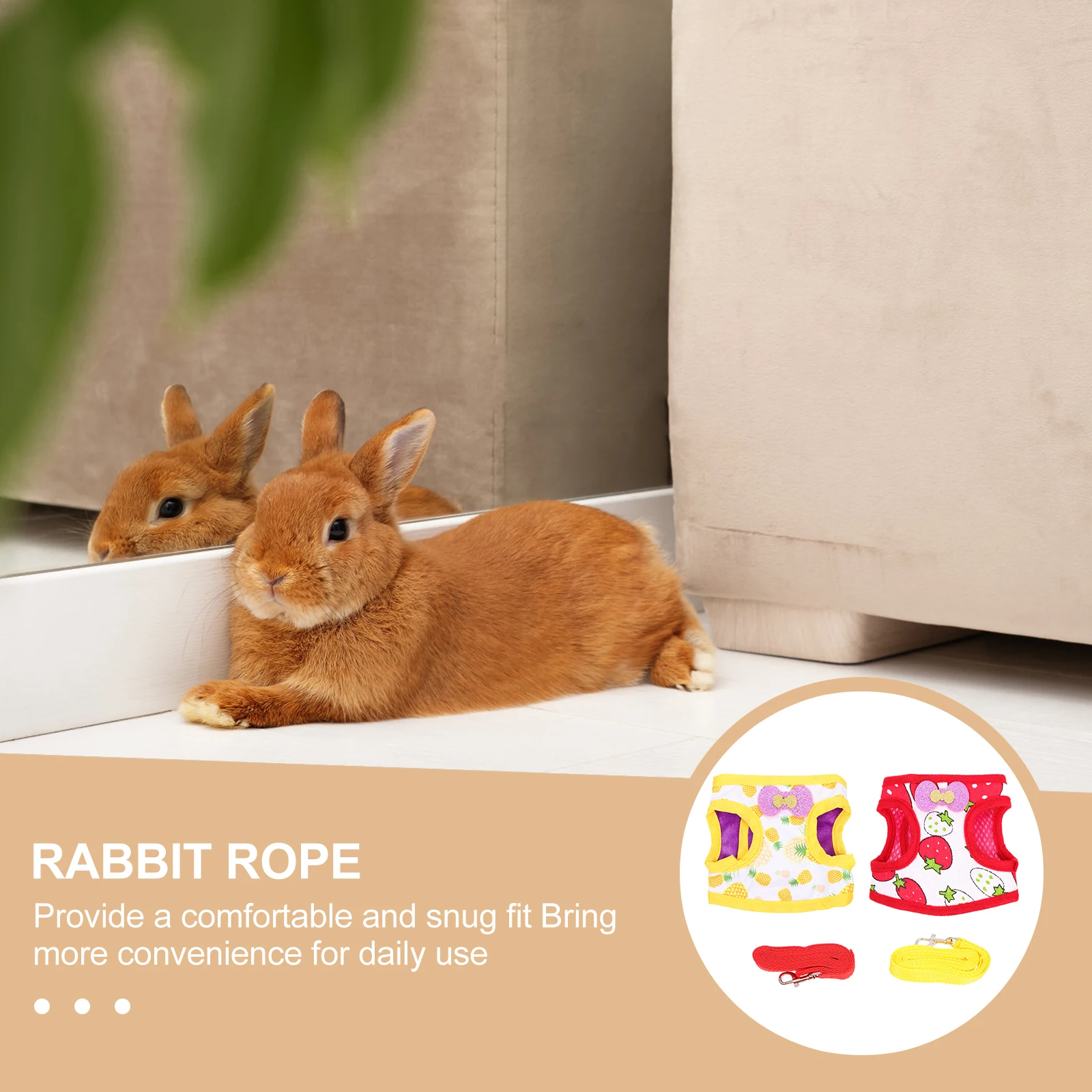 

2 Sets Rabbit Harness Bunny Clothes Rabbit Printing Outdoor Leash Pet Costume Vest Type Comfortable Fashion Daily Use Collar