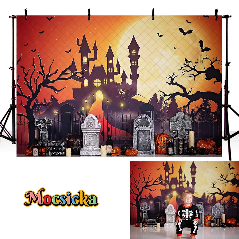 Mocsicka Halloween Backdrop For Baby Child Portrait Photography Background Cake Smash Birthday Party Pumpkin Spooky Decor Props