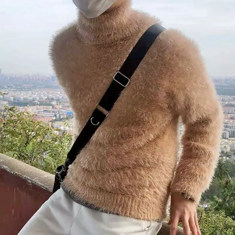 

Thiened High Collar Knitted Sweater for Men Winter Faux Mink Camere Lazy High-End Hong Kong Sle Inner Wear Loose Fit