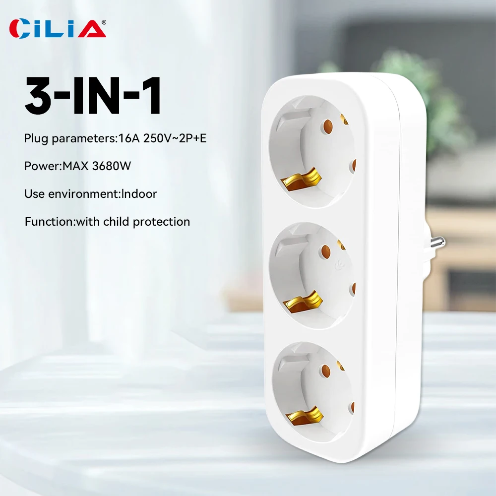 Dual Schuko Adapter Plug, Cableless, 3680 W Max, Max 250 V / 16 A Multiplug, 3-Fold image 5