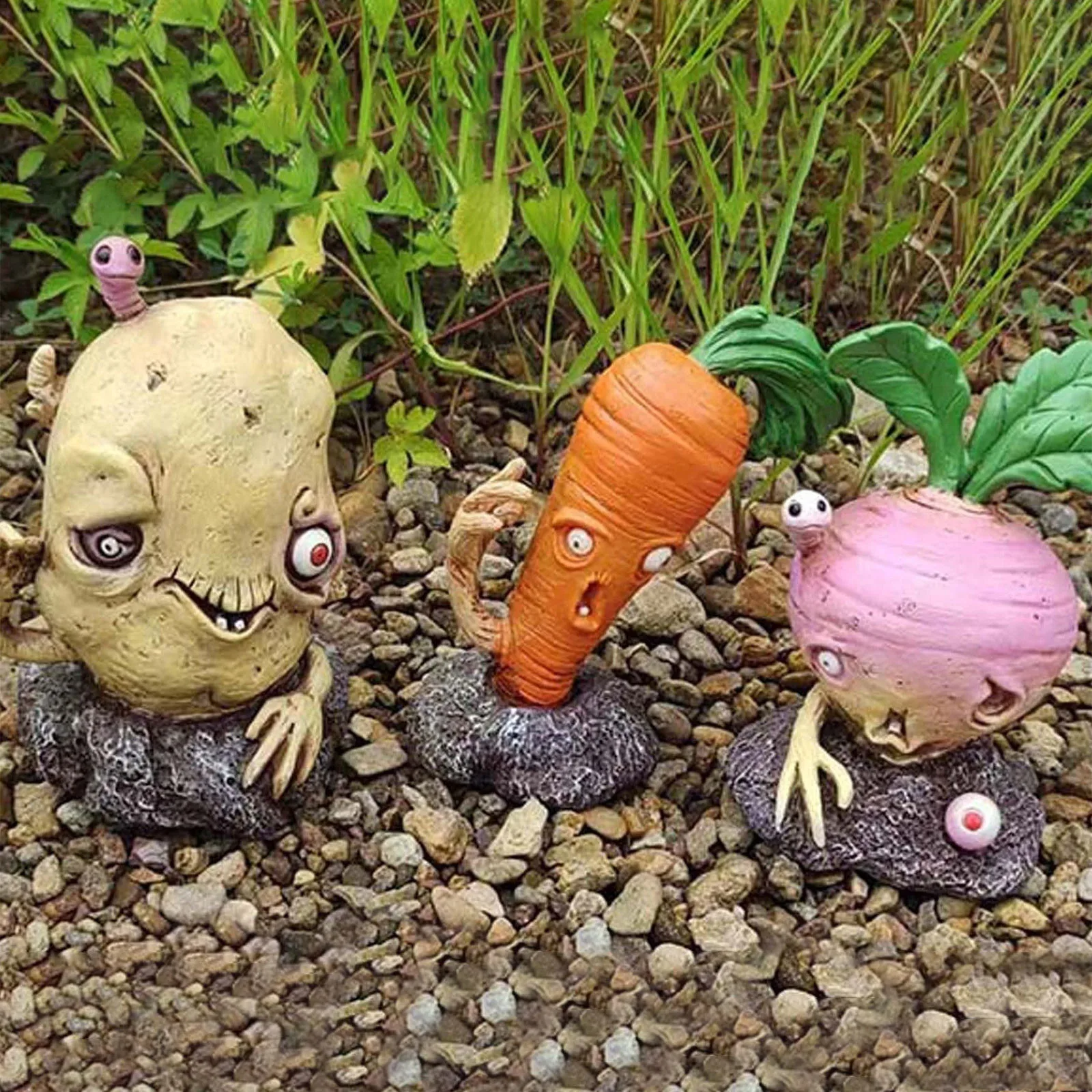 Halloween Zombies Vegetables Statue Vegetable Zombies Sculpture, Rotten Carrot Ornaments Halloween Garden Zombies Figurine