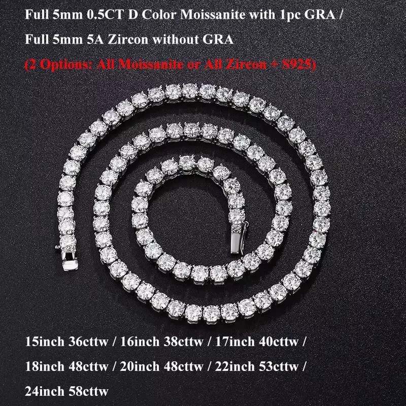 EWYA Echte 2,5/3/4/5mm Volle Moissanit Tennis Halskette für Frauen 925 Sterling Silber Diamant Hals ketten Halsketten Edlen Schmuck