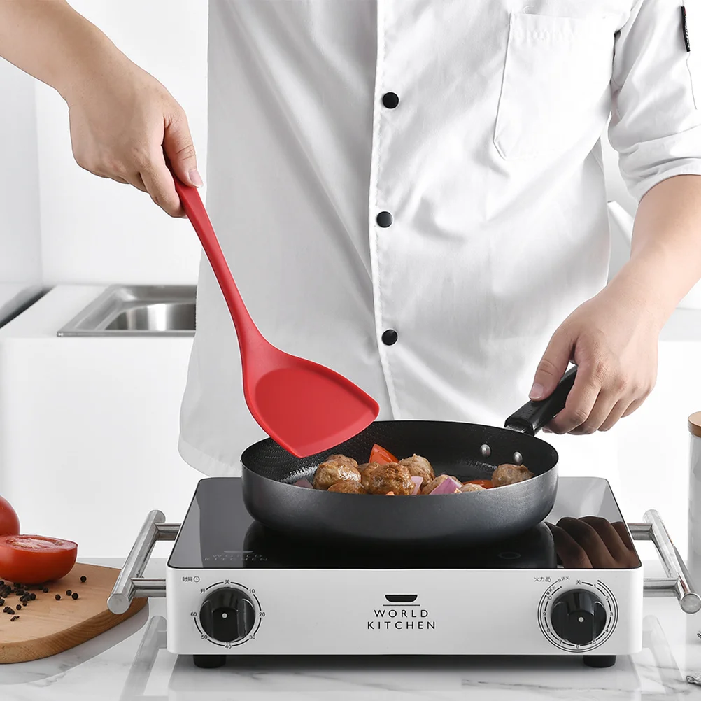 

Silicone Spatula Heat Resistant Red Long Turner Nonstick Cooking Utensil Flexible Kitchen Tool Food Safe