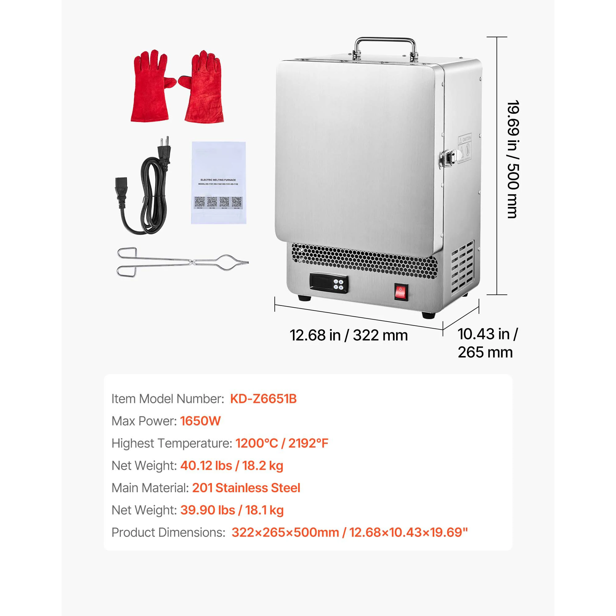 SucceBuy Elektrische Smeltoven 1500W/1650W Elektrische Oven Digitale Smeltoven Max. Temperatuur 2192 ℉ /1200 ℃   Verloren-wasgieten