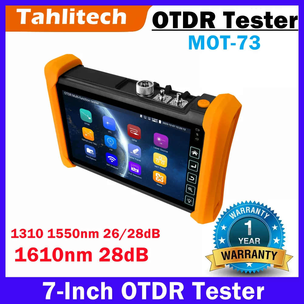 

Измеритель оптической мощности Tahlitech MOT-73 OTDR с автоматическим тестированием, FC-UPC, 7 дюймов, визуальный локатор неисправностей, измерение длины сетевого кабеля для Android