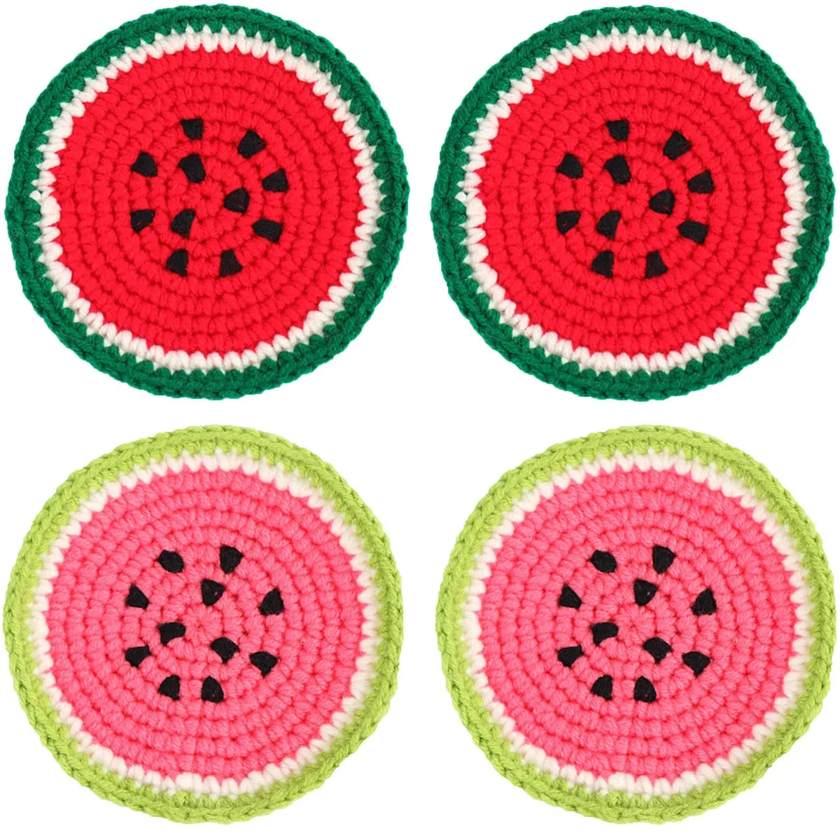 BomHCS   Kitchen Table Watermelon Doilies Bowl Mug Cup Mats Handmade Knitted Crochet Fruit Placemats 4PCS