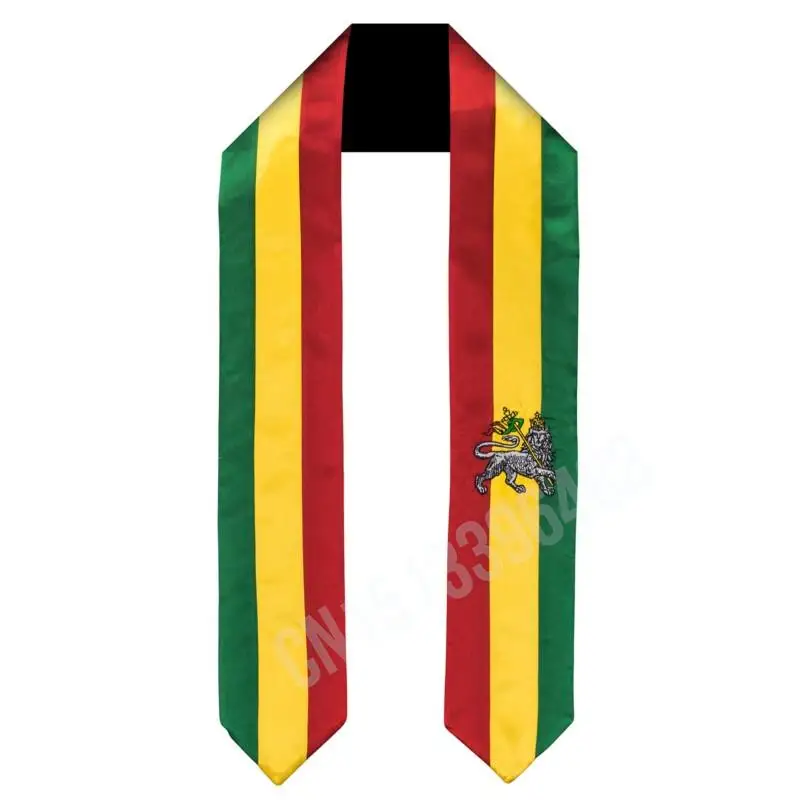 Ethiopia Rastafari Lion Flag Scarf Top Print  Graduation Sash Stole International Study Abroad Adult Unisex Party Accessory