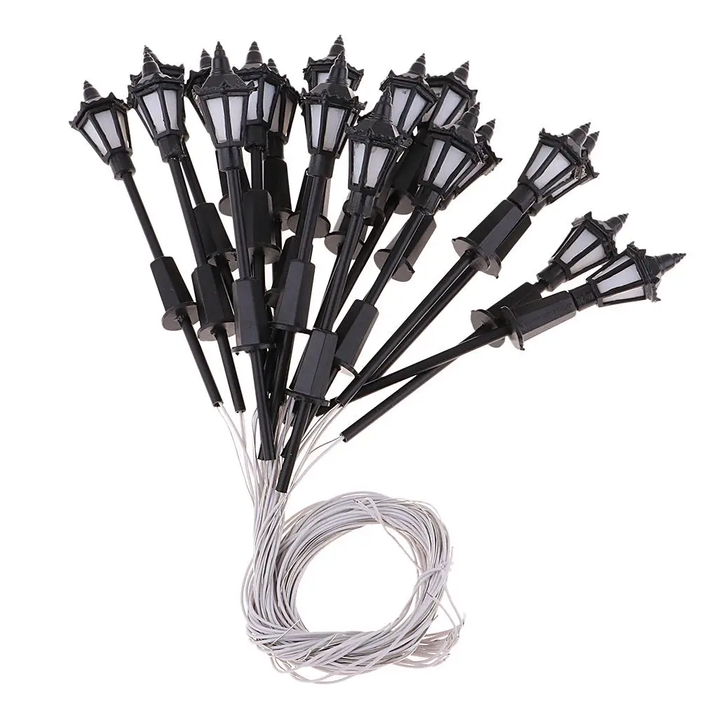 20pcs White N Scale LED Lamppost Lights for Model Railway Garden Landscape Miniature Street Lamps Sand Table Accessories