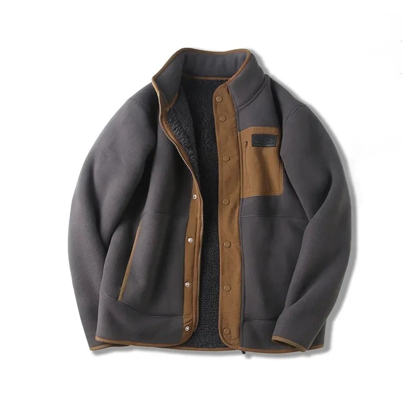 

Autumn and Winter Men's Sweater with Plush American Oversized Color Matching Jacket, Couple Jacket, Standing Collar Sweater