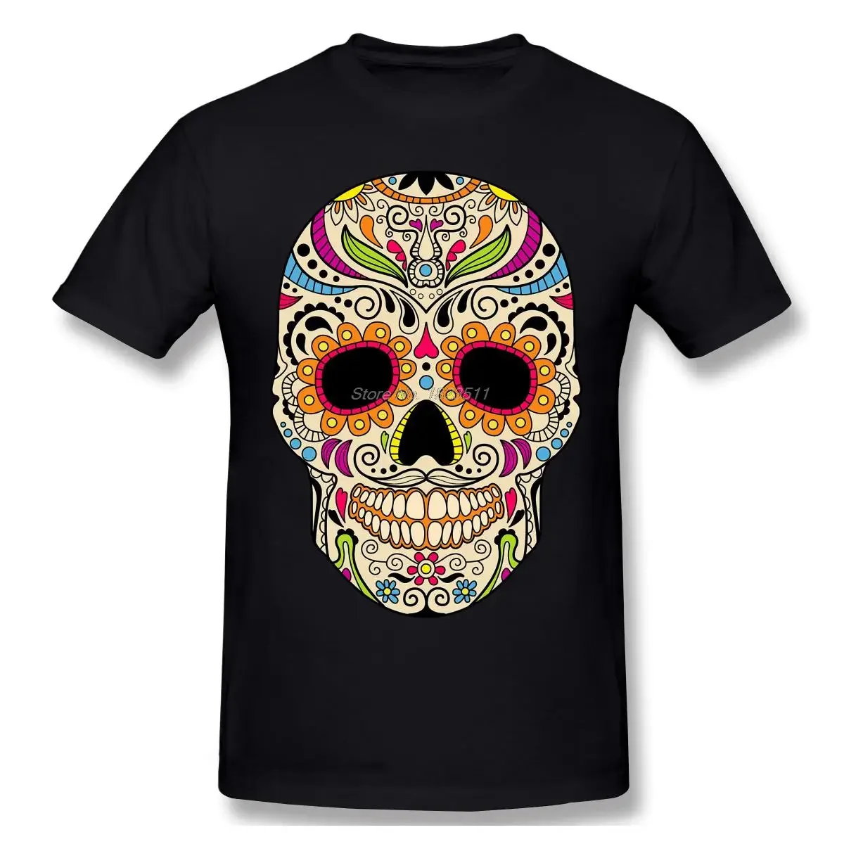 Mexican Sugar Skull Funny TShirt Mexican Color Skull Unique Design T-shirt Men Cotton Tops Tees Harajuku Streetwear