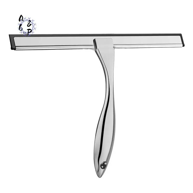 A68P-All-Purpose Stainless Steel Shower Squeegee For Glass Doors With 2 Adhesive Hooks, Streak Free Silicone Blade