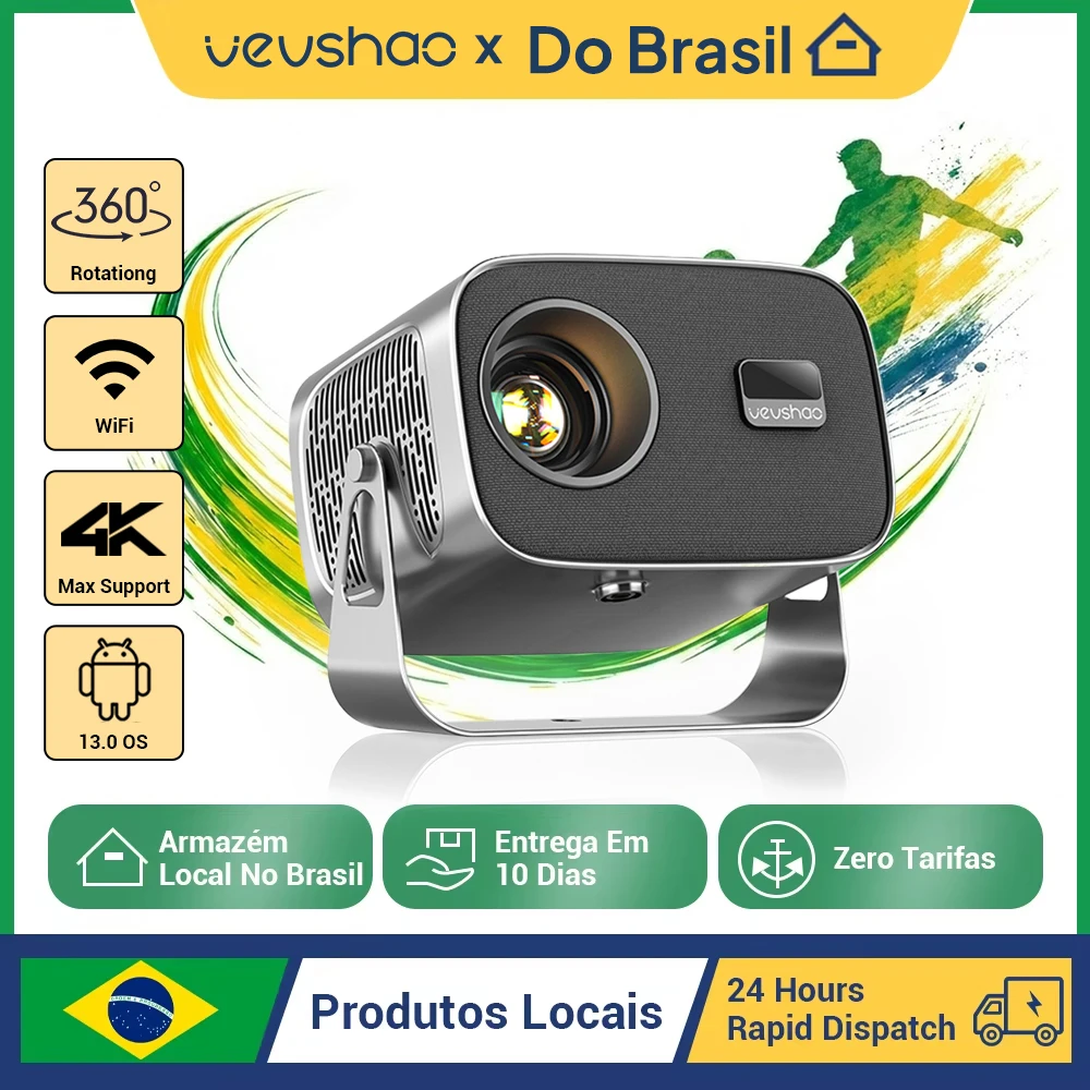 Vevshao a12 Projetor Portátil Mini Led 1080p 4k Vídeo Android 13.0 Wifi 6 Smartp - imagem 1