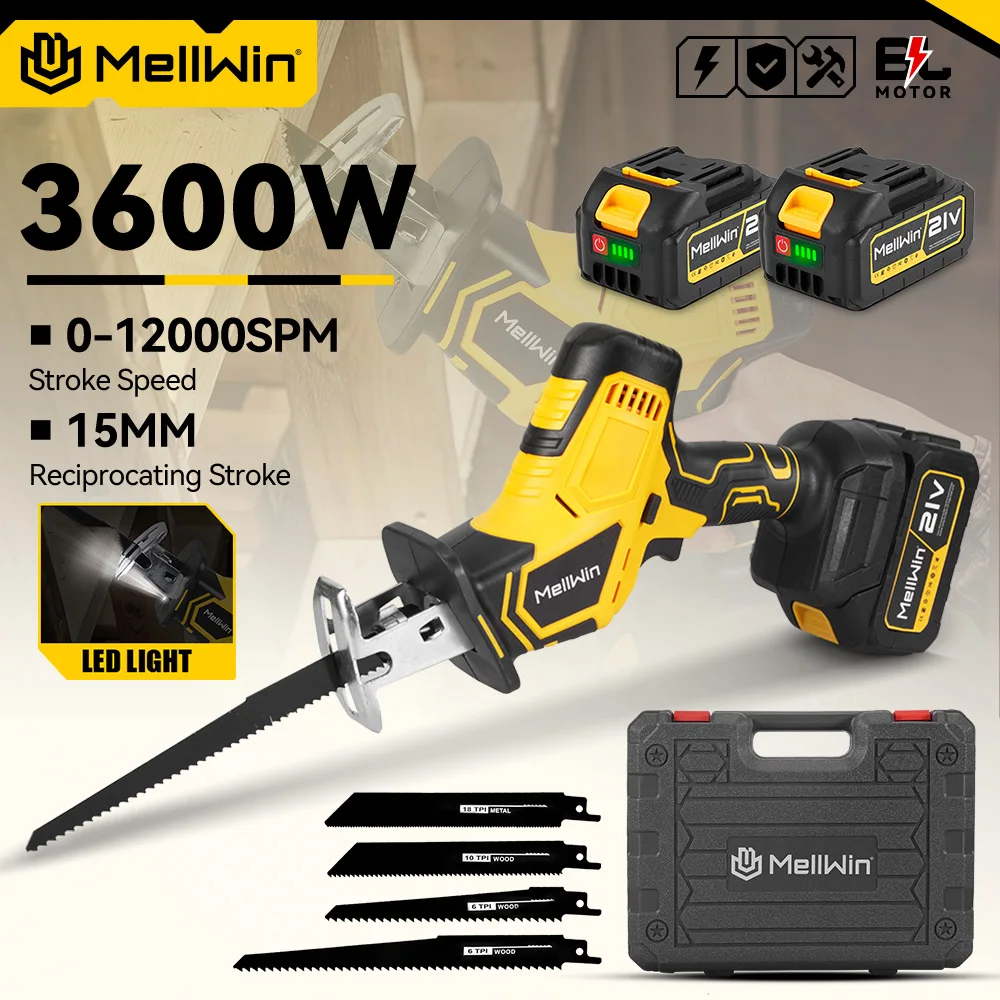 MELLWIN 12000SPM Bürstenlose Elektrische Säbelsäge Schnurlose Elektrische CutSaw Metall Holz Schneiden Werkzeug Für Makita 18V Batterie Pin