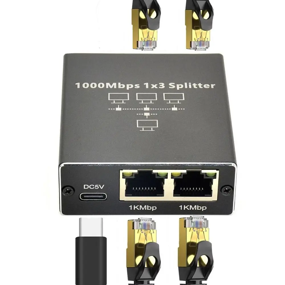 Simultaneous Networking Network Splitter RJ45 Cat6/7/8 Ethernet Switcher USB Power Cable 1000Mbps Internet Connector Computer