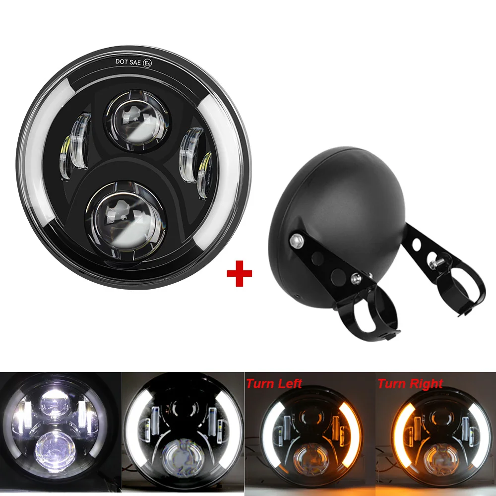 Universele 7,5" ronde koplamp voor Cafe Racer Bobber Honda 7 inch LED-motorfietskoplamp ﻿