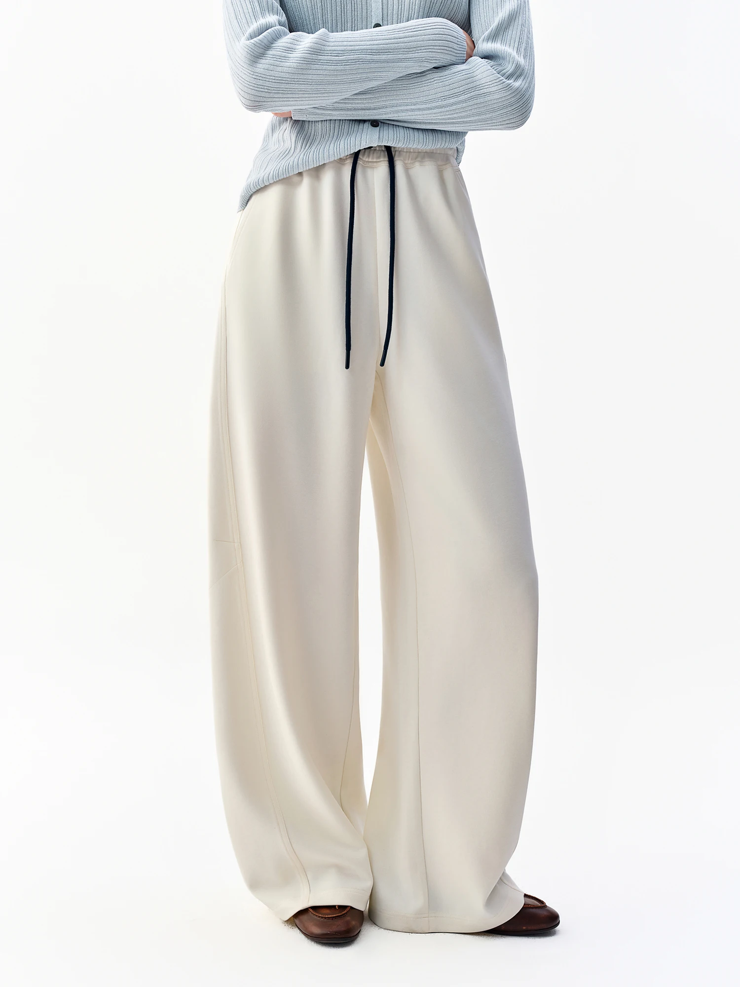 DUSHU 2026 Autumn New Women's Color-Block Drawstring Wide-Leg Pants Slimming Straight-Leg Trousers Available in Multiple Sizes