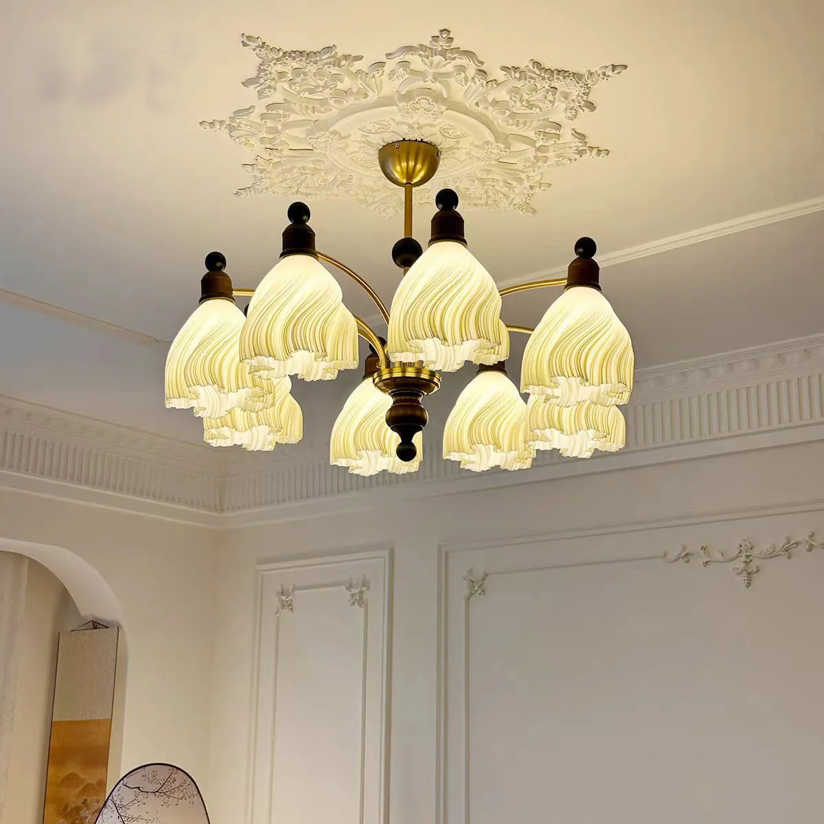 French medieval skirt chandelier, wabi-sandy cream style living room solid wood retro eye protection  restaurant lamps