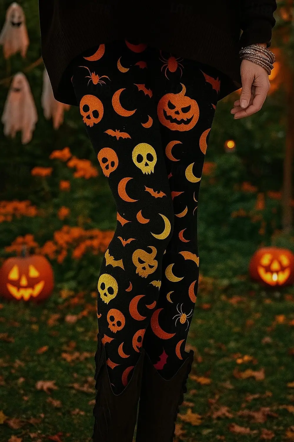 

Женские леггинсы с графическим принтом тыквы на Хэллоуин, винтажные модные брюки до щиколотки с высокой талией для отпуска, повседневная женская одежда