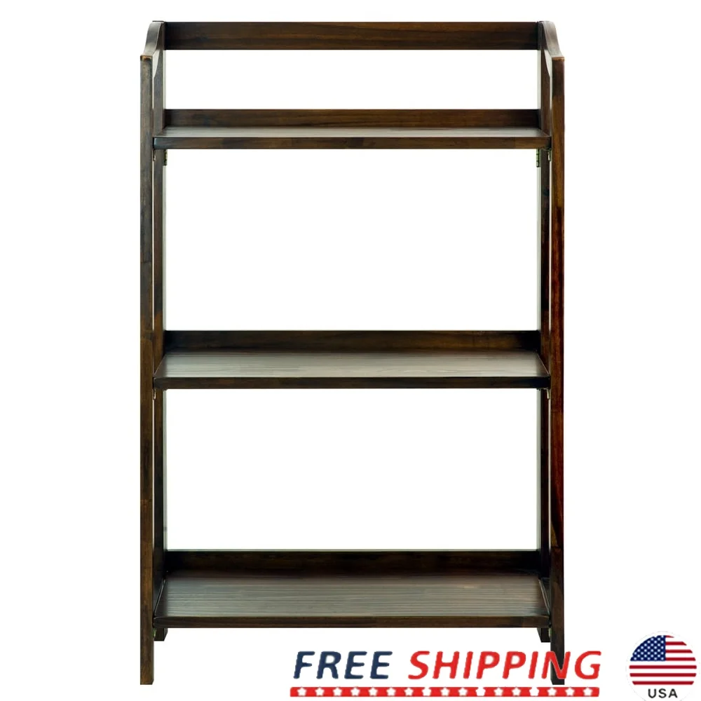 

Folding 3-Shelf Bookcase Solid Wood Construction Collapsible Storage Display Versatile Design Home Office Living Room Kids Room