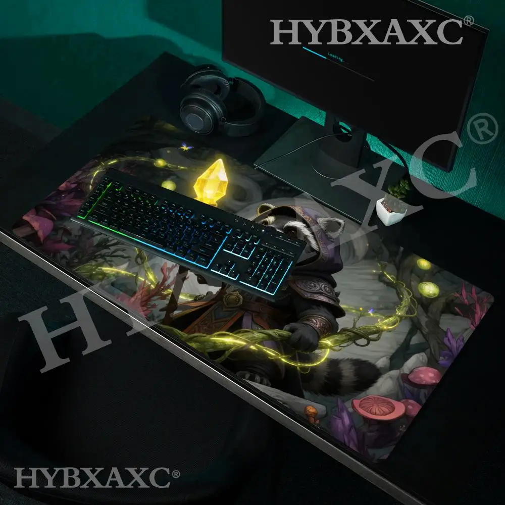 HYBXAXC Fantasy Crystal Raccoon warrior MTG Playmat Magic Card Battle Mat Non-Slip Durable Commander playmat tapete magic mtg