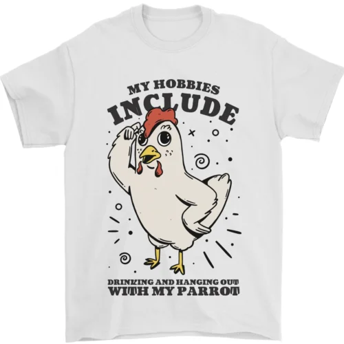 My Hobbies Drinking with My Parrot Alcohol Mens T-Shirt 100% Cotton