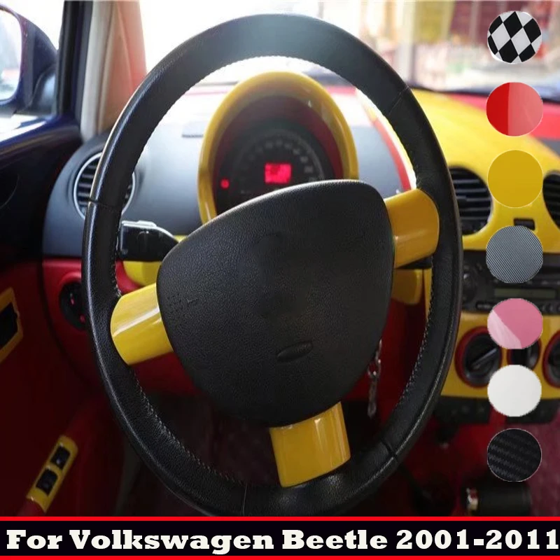 For VW Volkswagen Beetle 2001-2012  ABS Carbonfiber  Steering Wheel Decorative cover Direction Button Protective Accessories