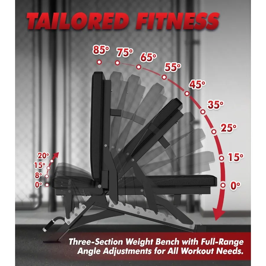 مقعد وزن قابل للتعديل مع أوضاع خلفية متعددة لتمارين الجسم بالكامل، انخفاض الانحدار والإعدادات المسطحة لصالة الألعاب الرياضية المنزلية