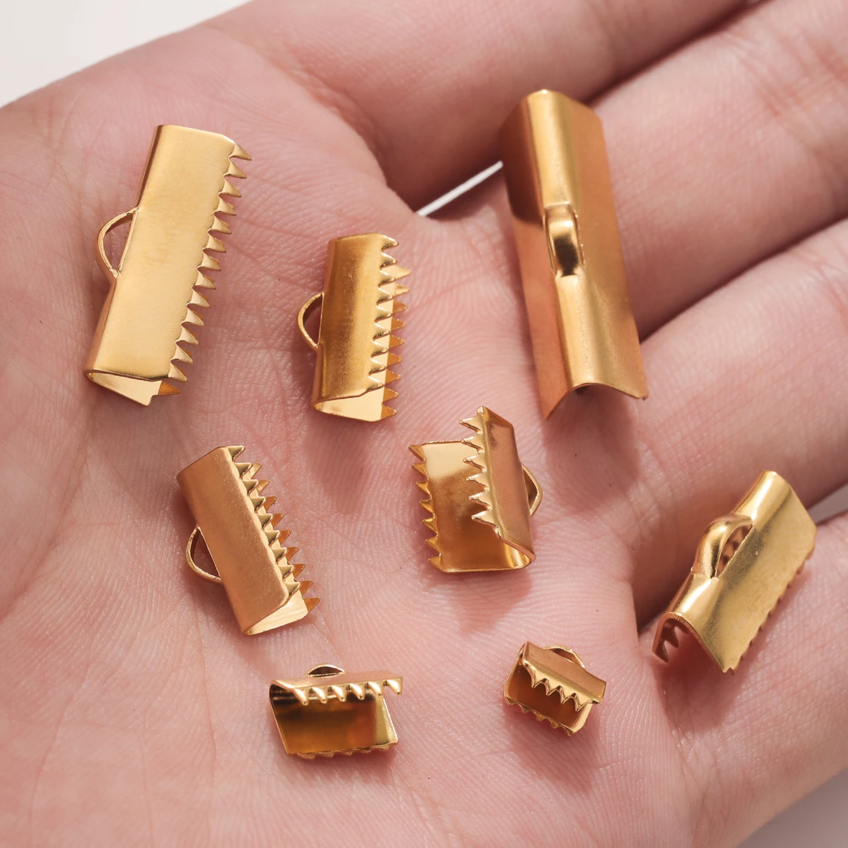 20pcs Stainless Steel Gold Color Crimp End Bead Buckle Tip Clasp DIY Rope Ribbon Leather Folding Pieces Jewelry Making Connector