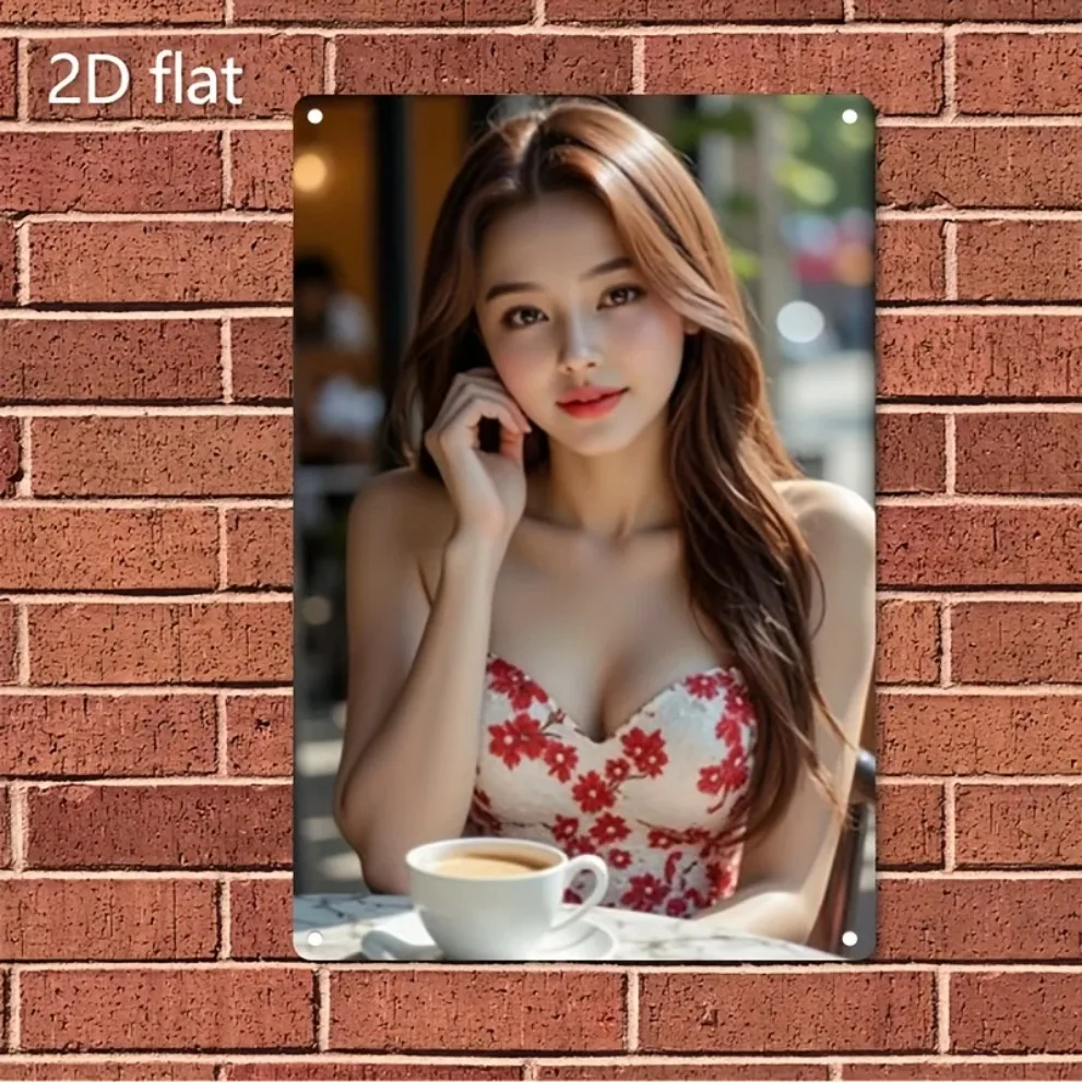 Elegantes Frauenporträt Metall-Wandkunst, Koreanischer Eisenrahmen Heimdekoration für Wohnzimmer Café Büro