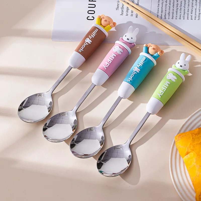 Kawaii ميفي أدوات المائدة الفولاذ المقاوم للصدأ ملعقة عيدان قطعتين مجموعة أدوات المائدة صندوق محمول للبنين والبنات هدايا عيد الميلاد